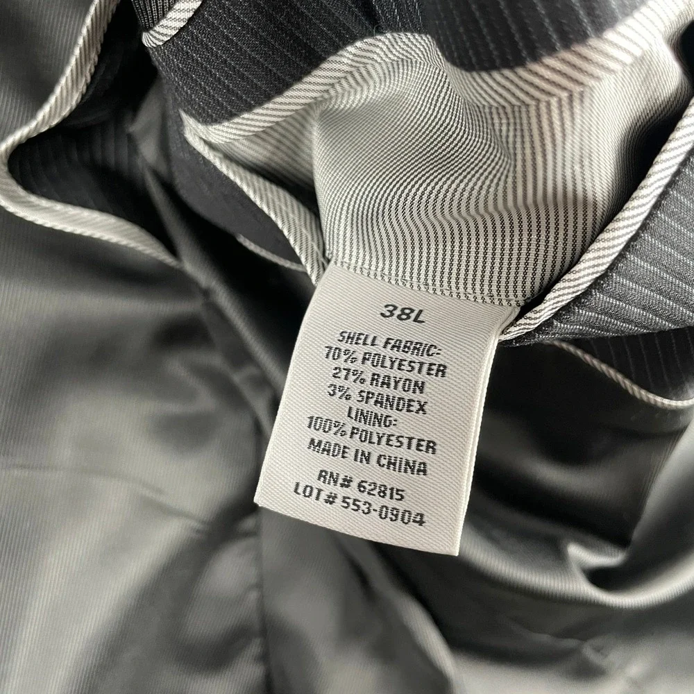 JF J Ferrar Blazer Mens 38L Gray Pinstripe Slim Fit 2 Button Suit Jacket Pockets